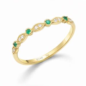 ESTATE 14K Solid Yellow Gold Natural Emerald Brilliant Diamond Vintage Ring